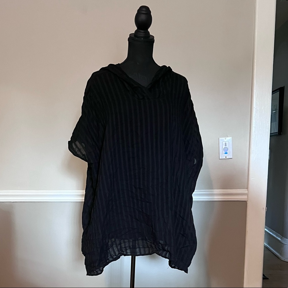 Black stripped hooded cover-up, one size fits all